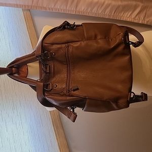Brown leather backpack purse